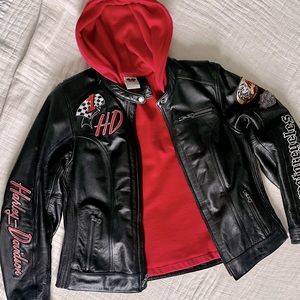 Harley Davidson Womens Leather Jacket Black w/Red Hoodie 3in1 JOYRIDE 97071-11VW